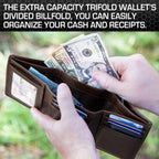 Mens RFID Wallet - Extra Capacity Trifold 7 slot with ID Window