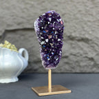 Natural Amethyst Galaxy Geode On Metal Stand