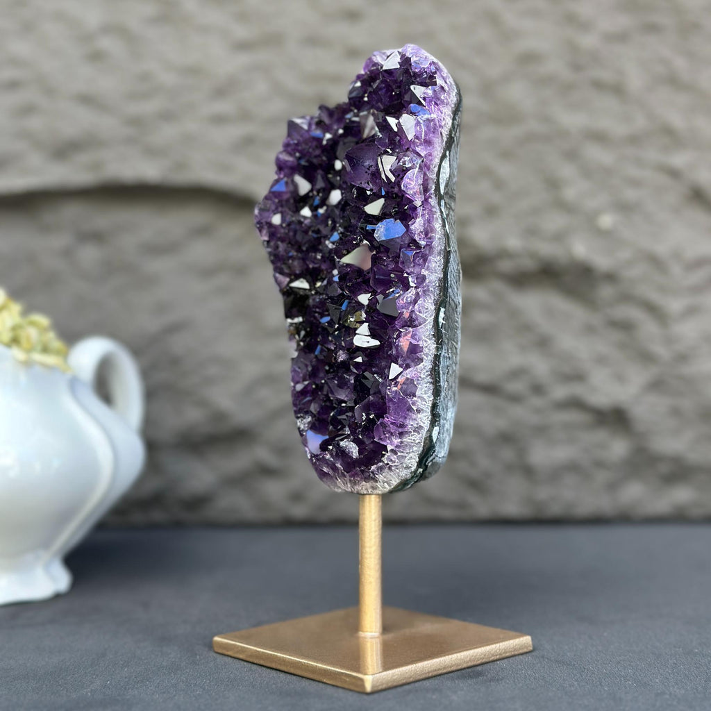 Natural Amethyst Galaxy Geode On Metal Stand
