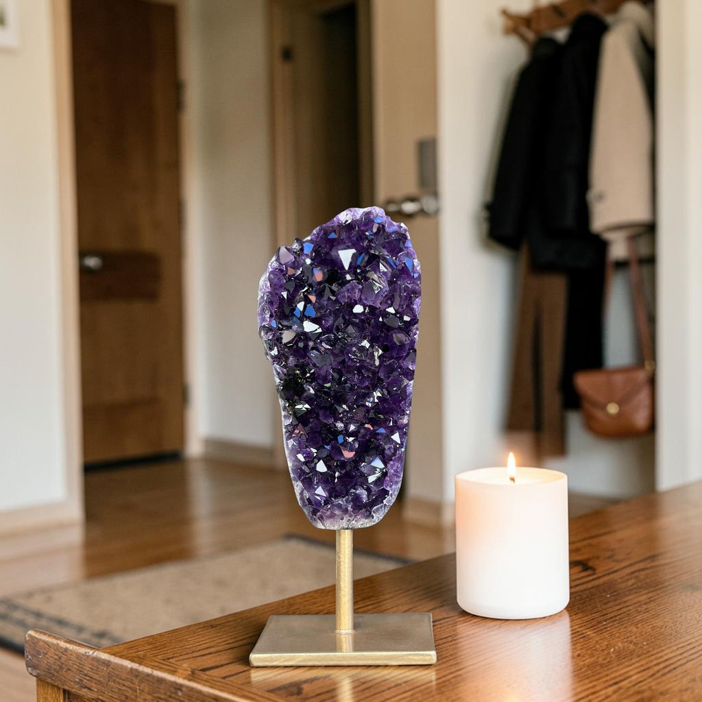 Natural Amethyst Galaxy Geode On Metal Stand
